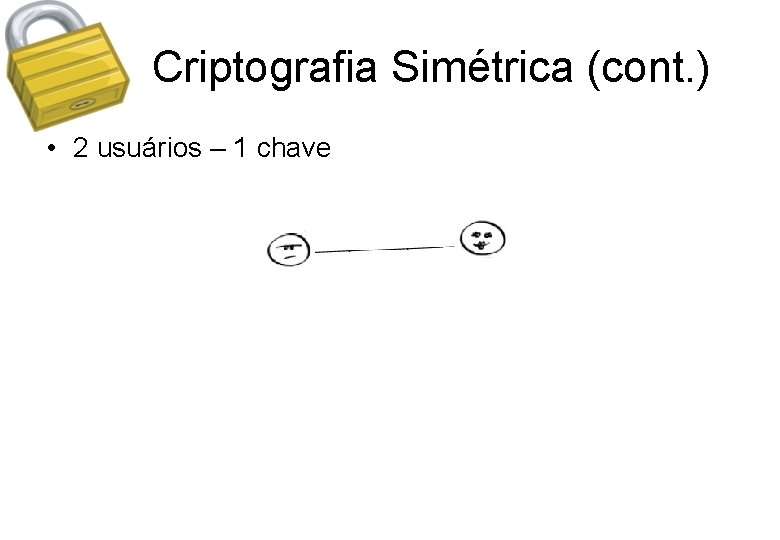 Criptografia Simétrica (cont. ) • 2 usuários – 1 chave 