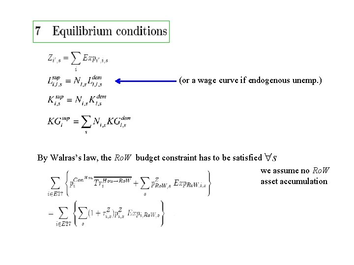 (or a wage curve if endogenous unemp. ) By Walras’s law, the Ro. W