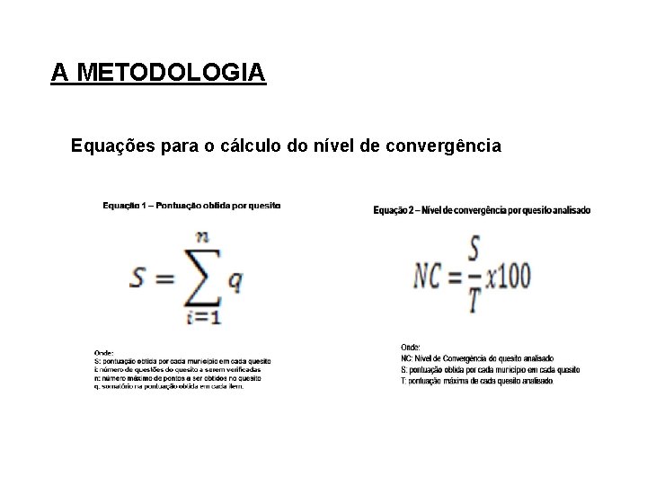 A METODOLOGIA Equações para o cálculo do nível de convergência 