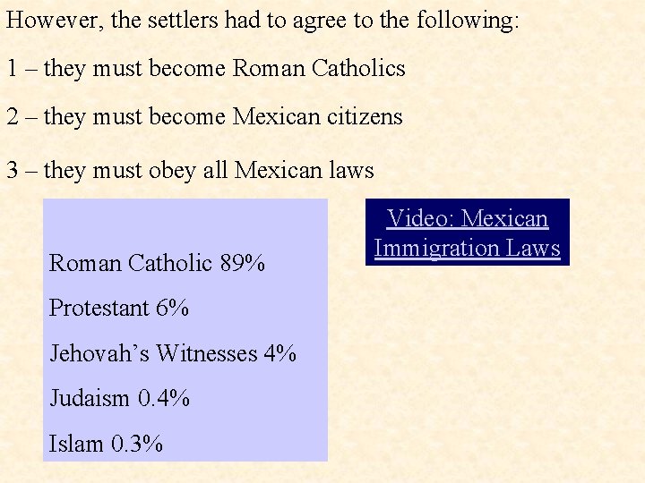 However, the settlers had to agree to the following: 1 – they must become