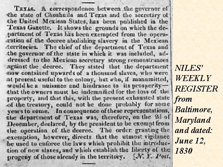 NILES' WEEKLY REGISTER from Baltimore, Maryland dated: June 12, 1830 