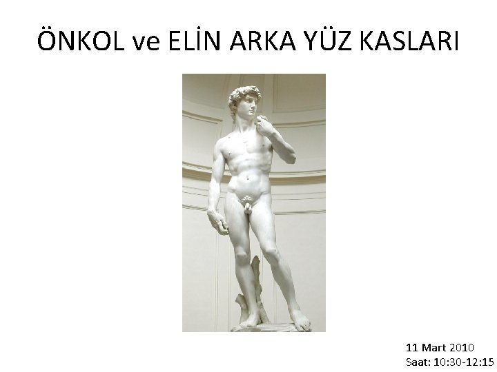 ÖNKOL ve ELİN ARKA YÜZ KASLARI 11 Mart 2010 Saat: 10: 30 -12: 15