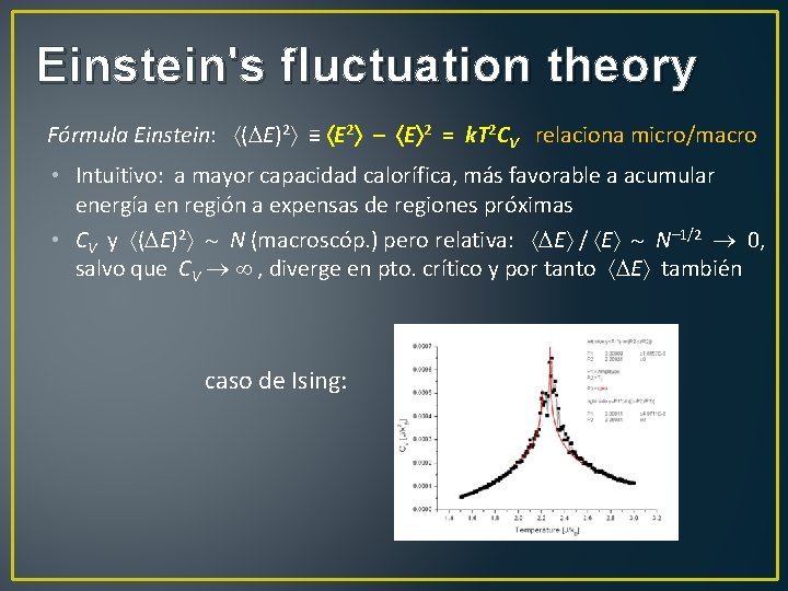Einstein's fluctuation theory Fórmula Einstein: ( E)2 ≡ E 2 – E 2 =