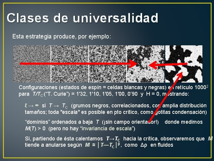 Clases de universalidad Esta estrategia produce, por ejemplo: Configuraciones (estados de espín = celdas