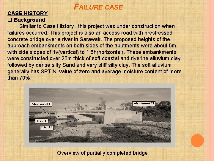 FAILURE CASE HISTORY q Background Similar to Case History , this project was under