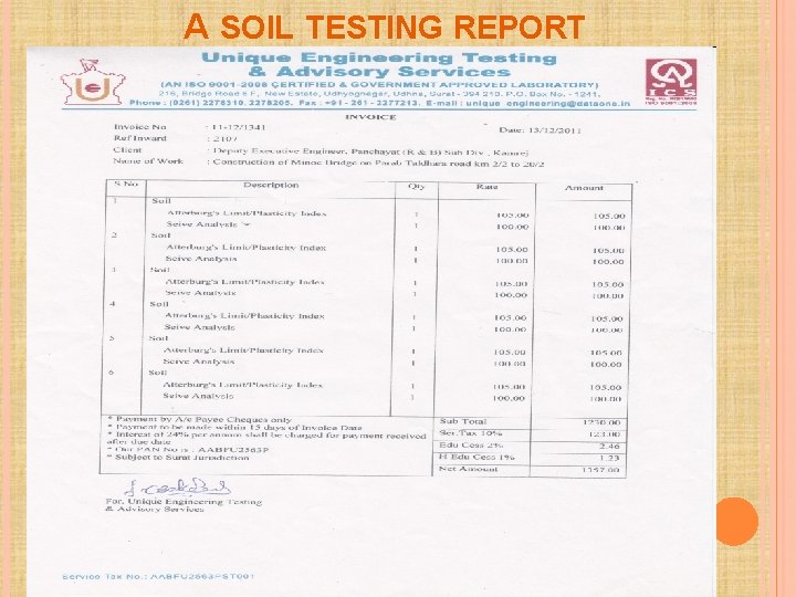 A SOIL TESTING REPORT 