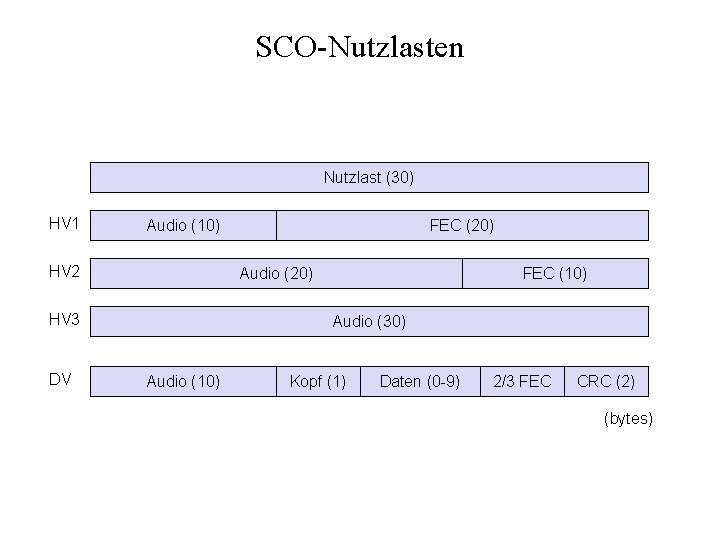 SCO-Nutzlasten Nutzlast (30) HV 1 Audio (10) HV 2 Audio (20) HV 3 DV