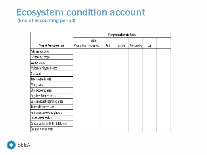 Ecosystem condition account (End of accounting period) 