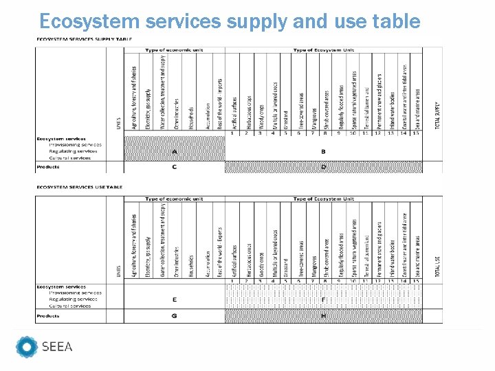 Ecosystem services supply and use table 