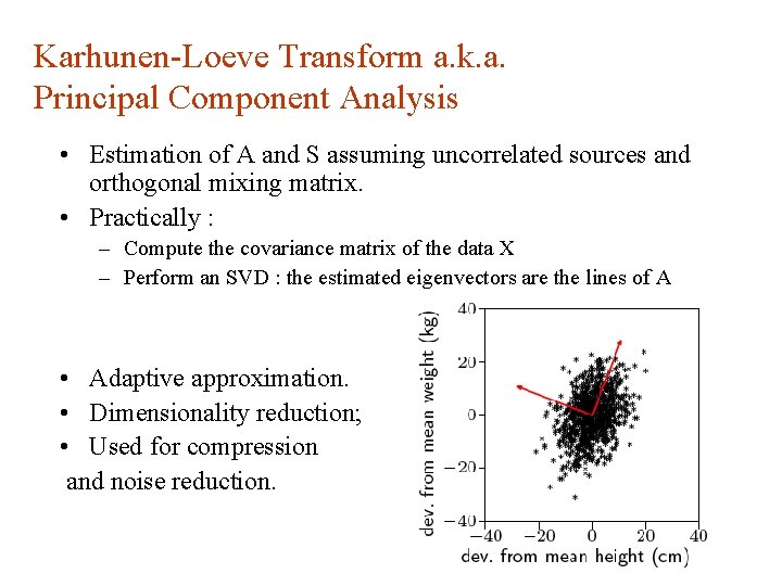 Karhunen-Loeve Transform a. k. a. Principal Component Analysis • Estimation of A and S