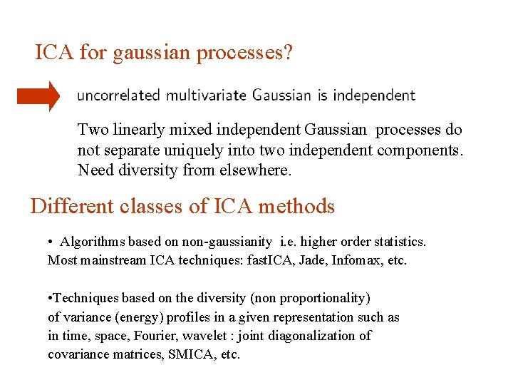 ICA for gaussian processes? Two linearly mixed independent Gaussian processes do not separate uniquely