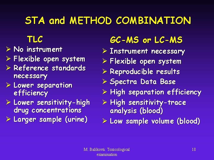 STA and METHOD COMBINATION TLC Ø No instrument Ø Flexible open system Ø Reference