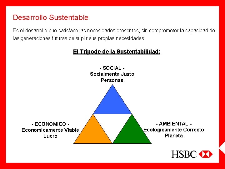 Desarrollo Sustentable Es el desarrollo que satisface las necesidades presentes, sin comprometer la capacidad