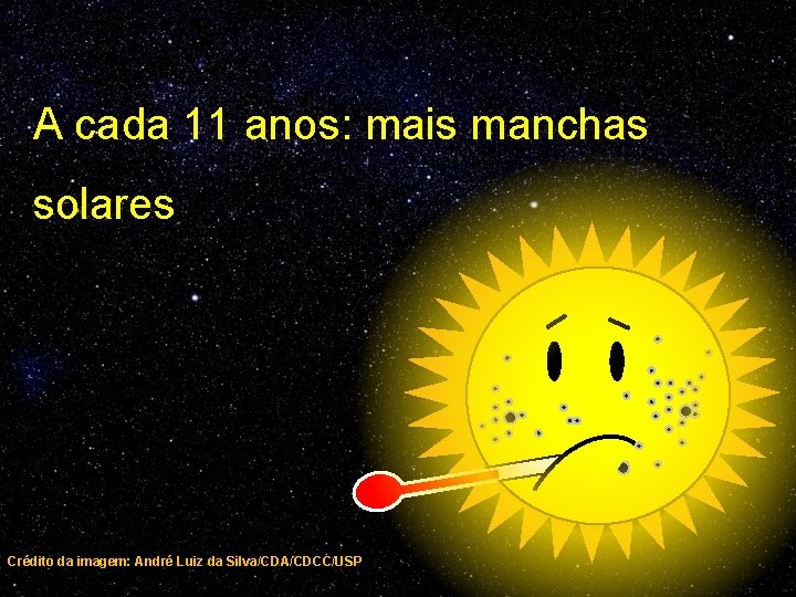 A cada 11 anos: mais manchas solares Crédito da imagem: André Luiz da Silva/CDA/CDCC/USP