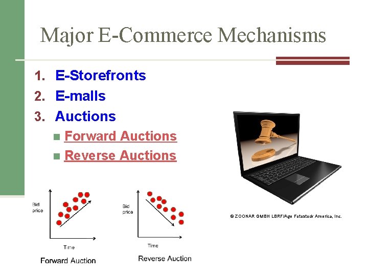 Major E-Commerce Mechanisms 1. E-Storefronts 2. E-malls 3. Auctions n Forward Auctions n Reverse