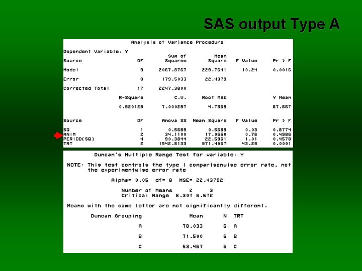SAS output Type A 