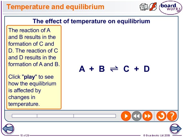 Temperature and equilibrium 10 of 29 © Boardworks Ltd 2009 