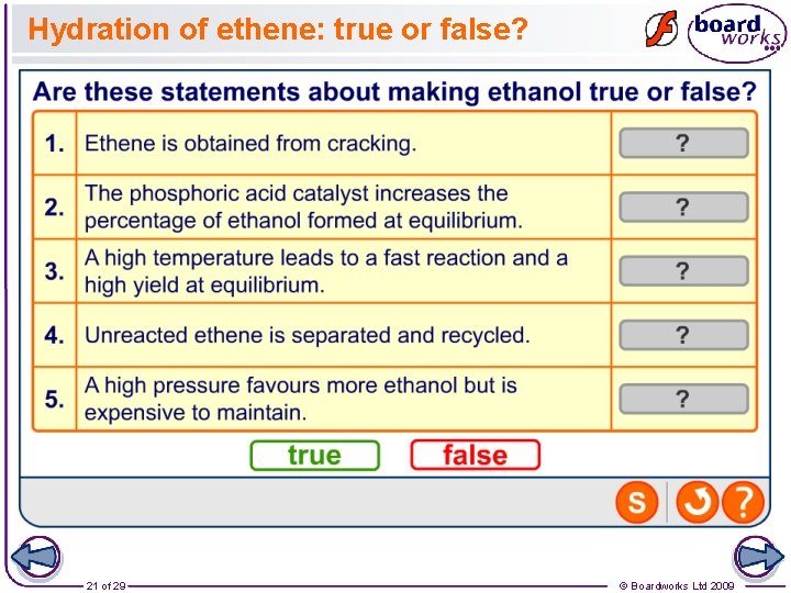 Hydration of ethene: true or false? 21 of 29 © Boardworks Ltd 2009 