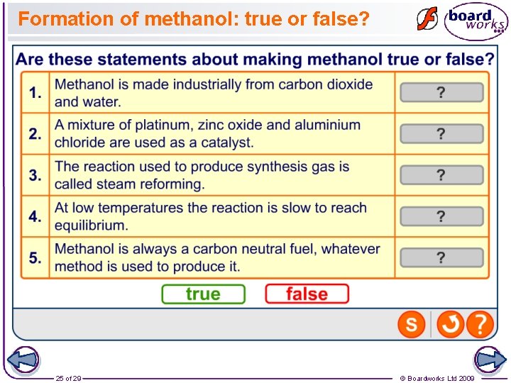 Formation of methanol: true or false? 25 of 29 © Boardworks Ltd 2009 