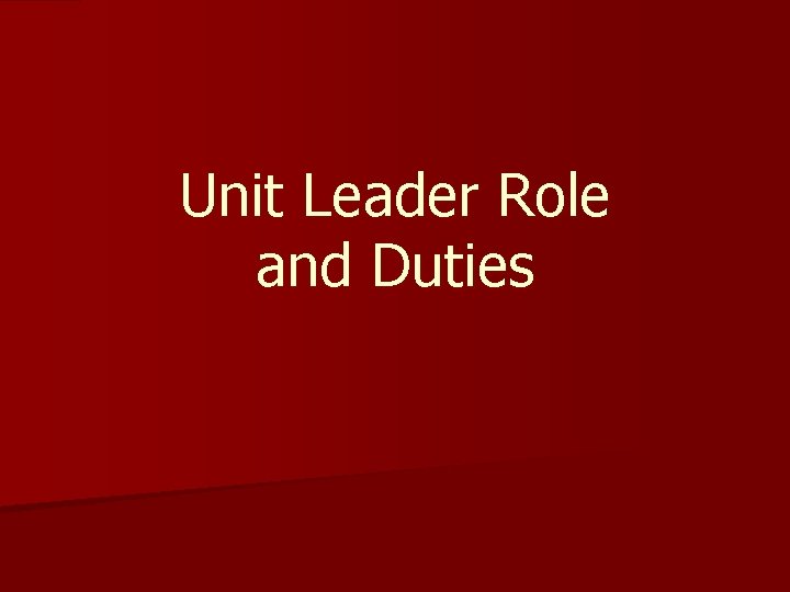 Unit Leader Role and Duties 