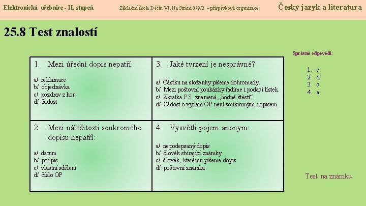 Elektronická učebnice - II. stupeň Základní škola Děčín VI, Na Stráni 879/2 – příspěvková