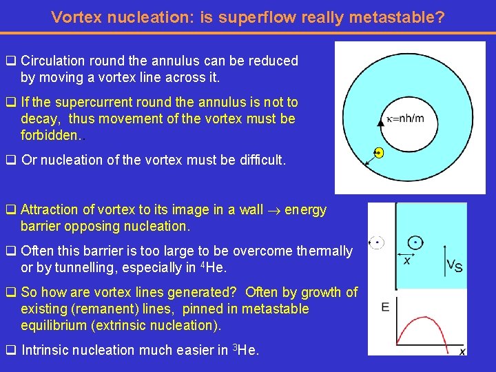 Vortex nucleation: is superflow really metastable? q Circulation round the annulus can be reduced