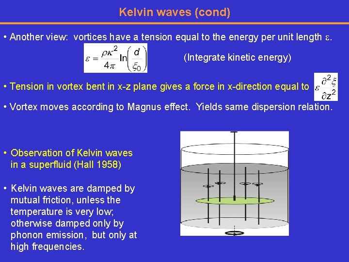 Kelvin waves (cond) • Another view: vortices have a tension equal to the energy