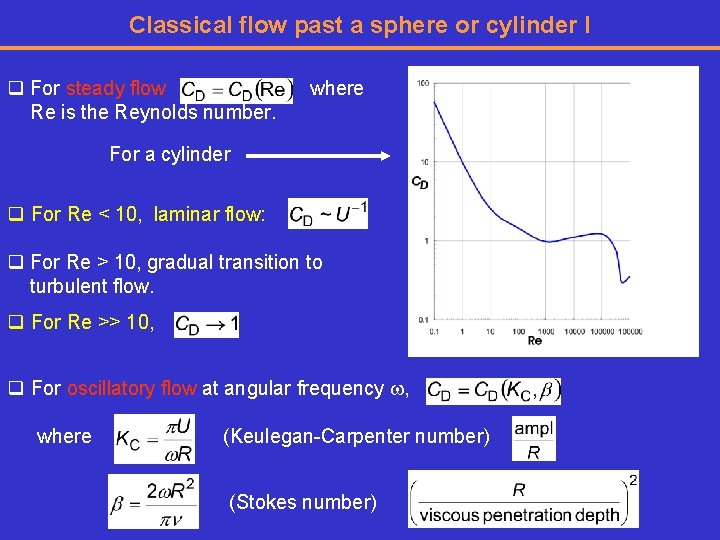 Classical flow past a sphere or cylinder I q For steady flow Re is