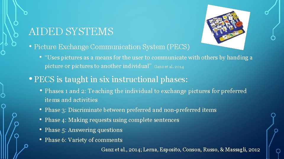AIDED SYSTEMS • Picture Exchange Communication System (PECS) • “Uses pictures as a means