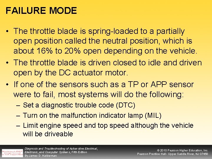 FAILURE MODE • The throttle blade is spring-loaded to a partially open position called