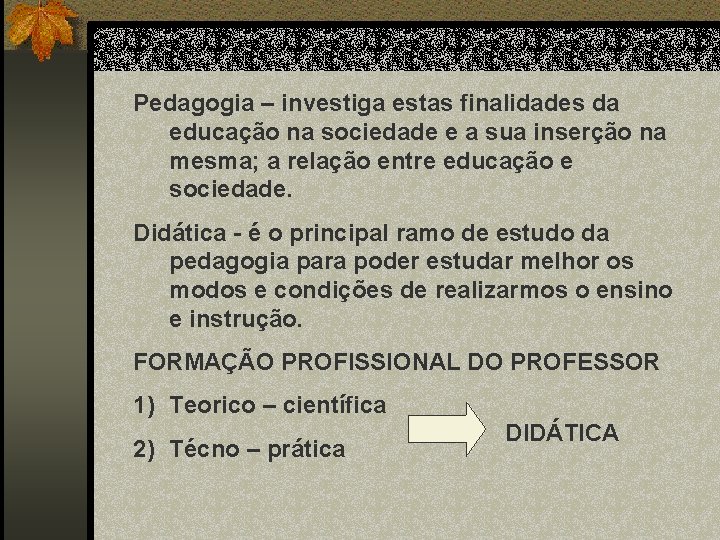 Pedagogia – investiga estas finalidades da educação na sociedade e a sua inserção na