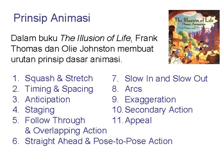Prinsip Animasi Dalam buku The Illusion of Life, Frank Thomas dan Olie Johnston membuat