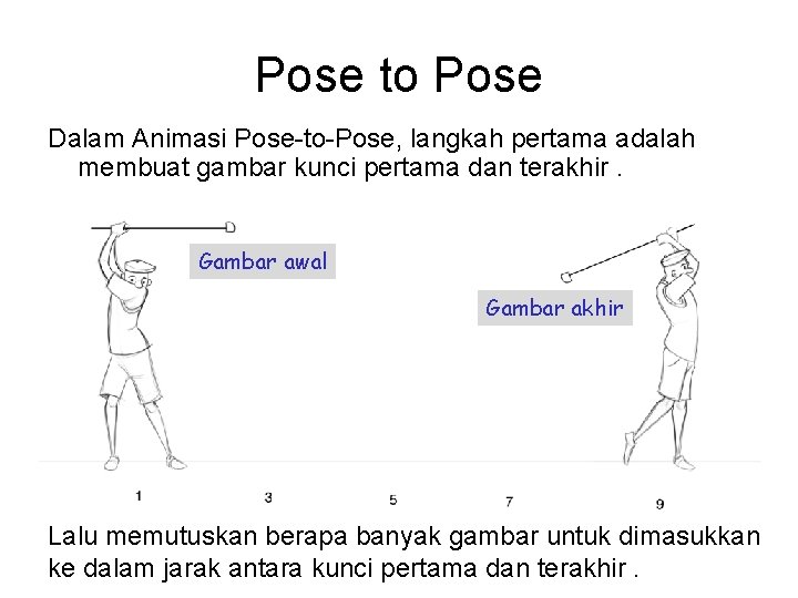 Pose to Pose Dalam Animasi Pose-to-Pose, langkah pertama adalah membuat gambar kunci pertama dan