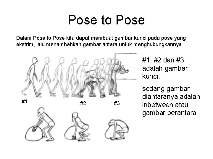 Pose to Pose Dalam Pose to Pose kita dapat membuat gambar kunci pada pose