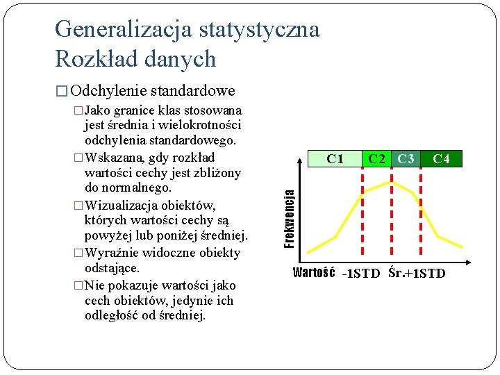 Generalizacja statystyczna Rozkład danych C 1 C 2 C 3 C 4 Frekwencja �