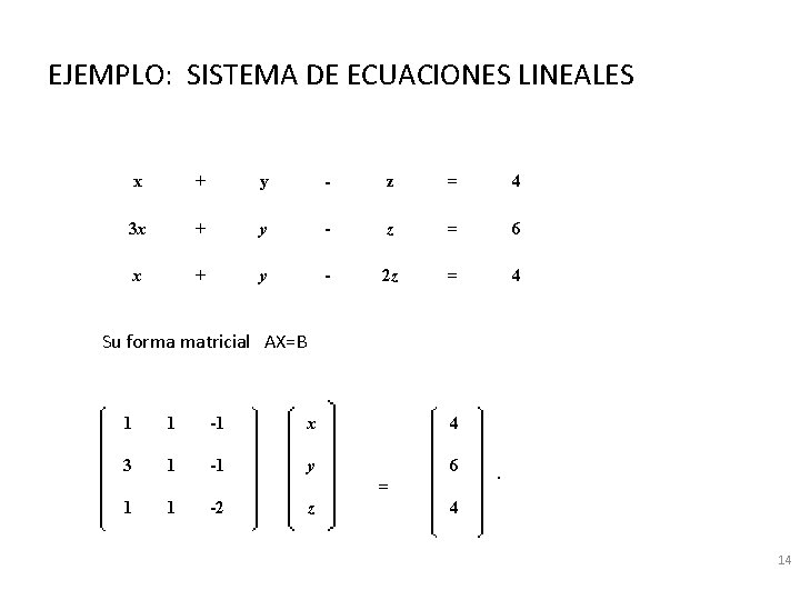 EJEMPLO: SISTEMA DE ECUACIONES LINEALES x + y - z = 4 3 x