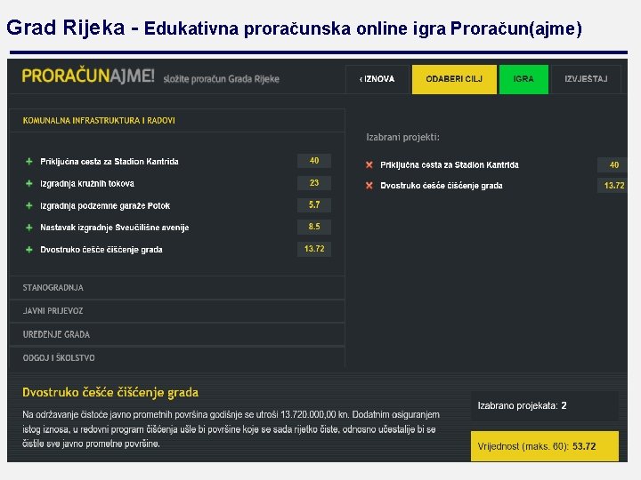 Grad Rijeka - Edukativna proračunska online igra Proračun(ajme) 28 