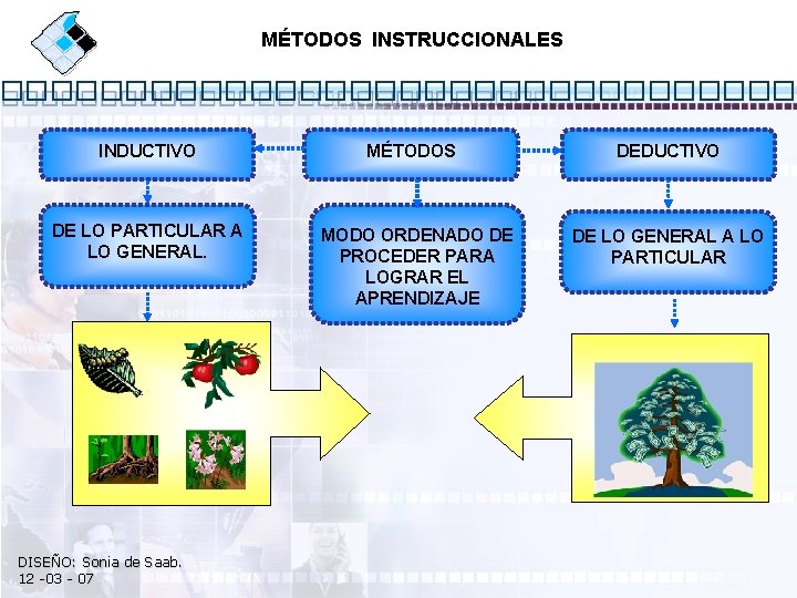 MÉTODOS INSTRUCCIONALES INDUCTIVO DE LO PARTICULAR A LO GENERAL. DISEÑO: Sonia de Saab. 12
