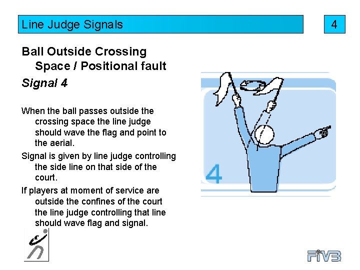 Line Judge Signals Ball Outside Crossing Space / Positional fault Signal 4 When the