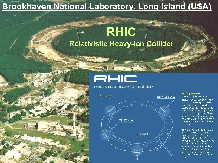 Brookhaven National Laboratory, Long Island (USA) RHIC Relativistic Heavy-Ion Collider 