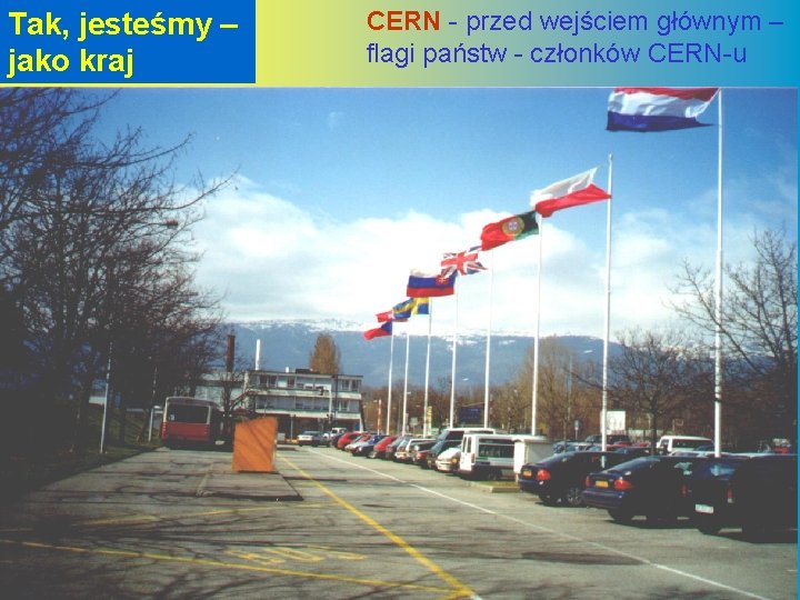 Tak, jesteśmy – jako kraj CERN - przed wejściem głównym – flagi państw -