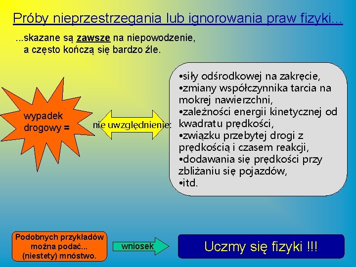 Próby nieprzestrzegania lub ignorowania praw fizyki. . . skazane są zawsze na niepowodzenie, a