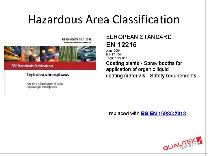 Hazardous Area Classification EUROPEAN STANDARD EN 12215 June 2004 ICS 87. 100 English version