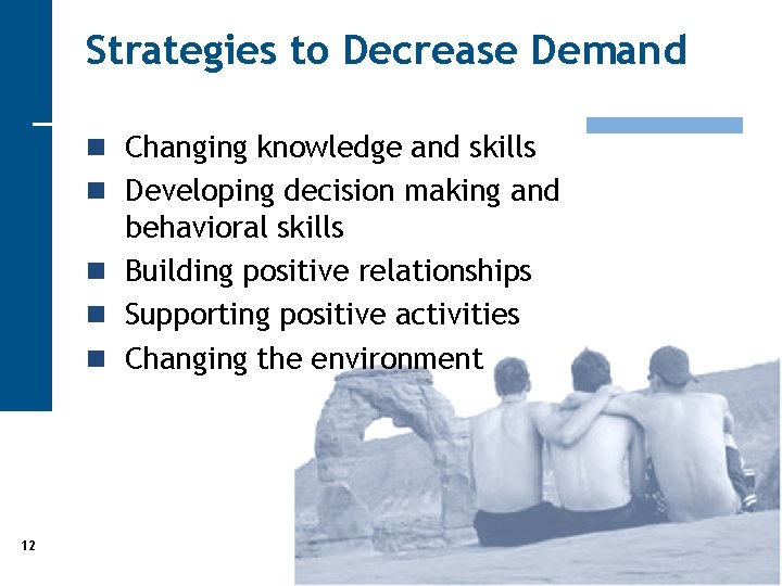 Strategies to Decrease Demand n Changing knowledge and skills n Developing decision making and