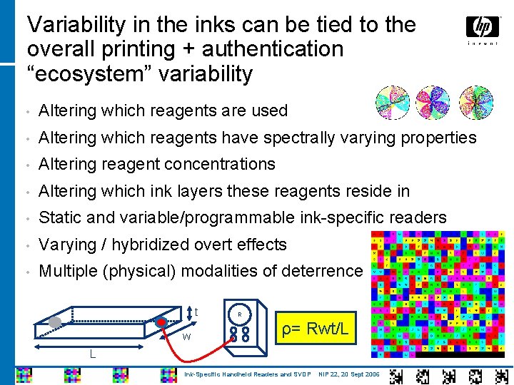 Variability in the inks can be tied to the overall printing + authentication “ecosystem”