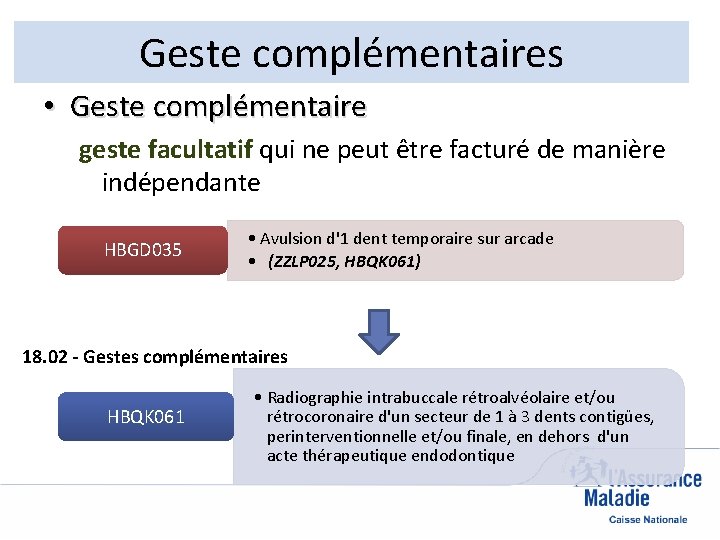 Geste complémentaires • Geste complémentaire geste facultatif qui ne peut être facturé de manière