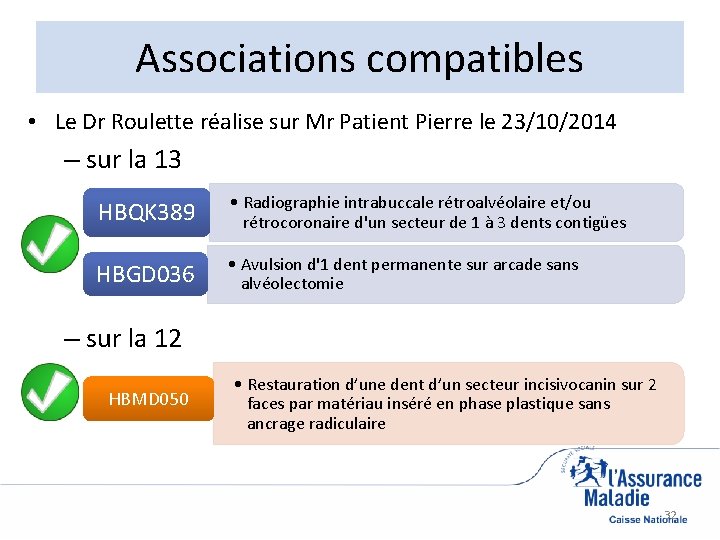 Associations compatibles • Le Dr Roulette réalise sur Mr Patient Pierre le 23/10/2014 –