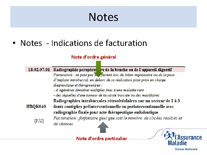 Notes • Notes - Indications de facturation Note d’ordre général Note d’ordre particulier 