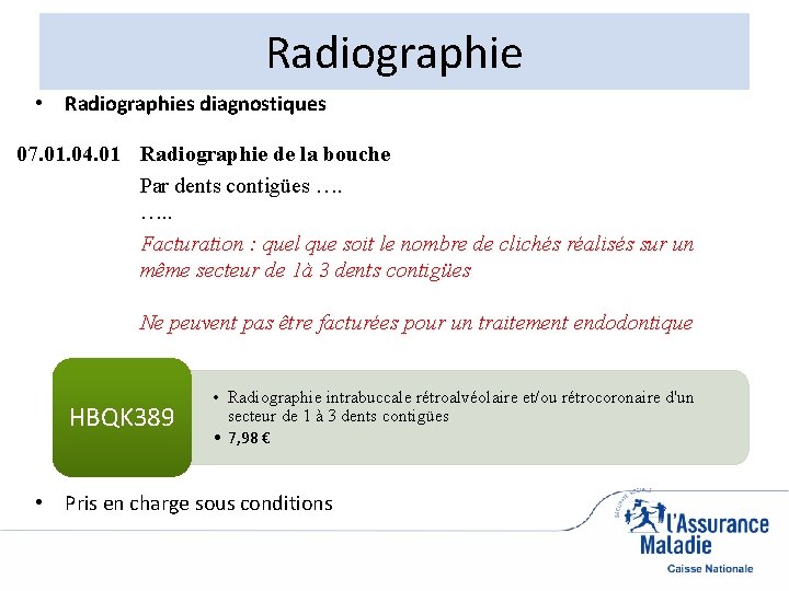 Radiographie • Radiographies diagnostiques 07. 01. 04. 01 Radiographie de la bouche Par dents