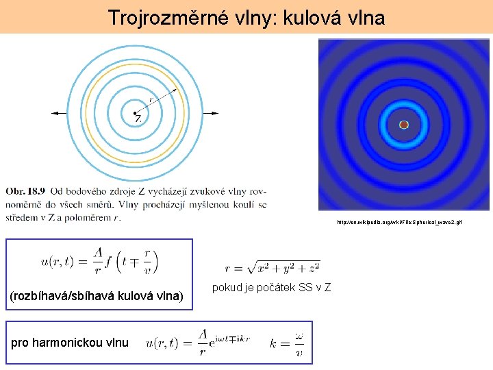 Trojrozměrné vlny: kulová vlna http: //en. wikipedia. org/wiki/File: Spherical_wave 2. gif (rozbíhavá/sbíhavá kulová vlna)